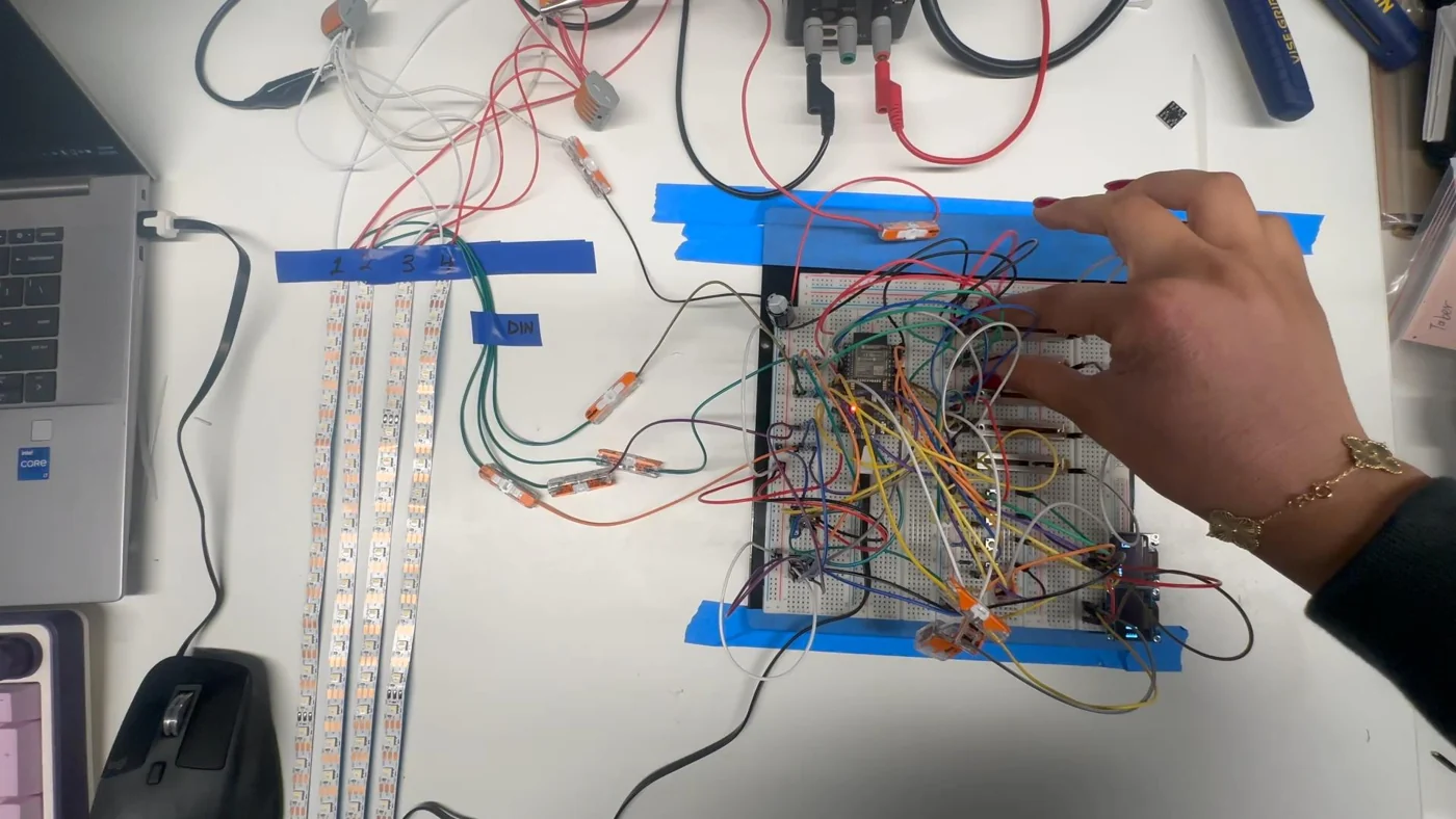 Prototype 1 being wired on the bench
