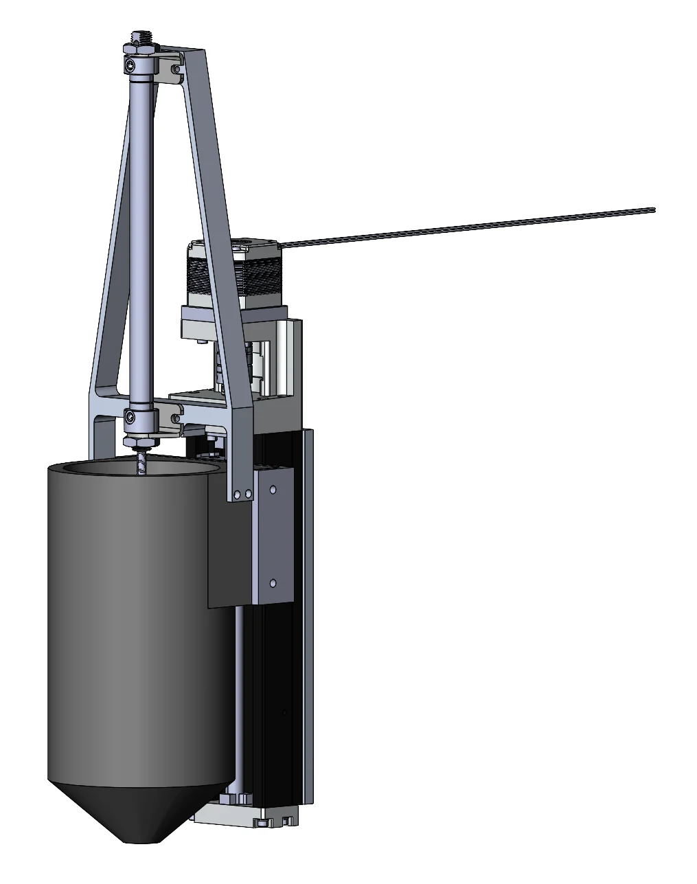 Side render of the piston and hopper