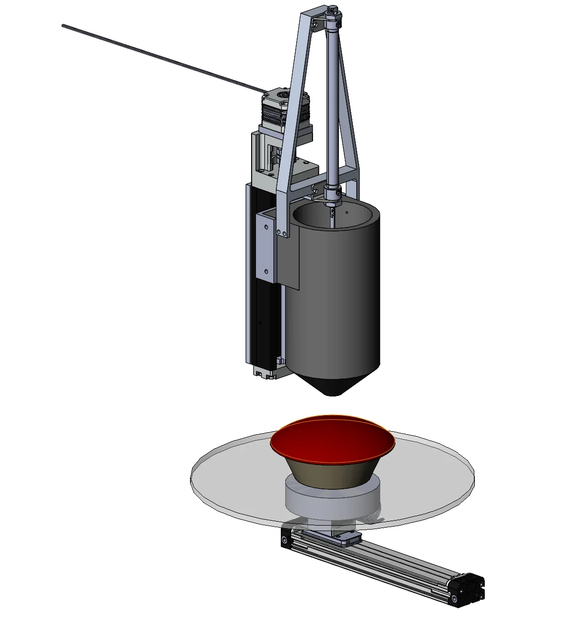 Render of the piston on the linear slide over the turntable