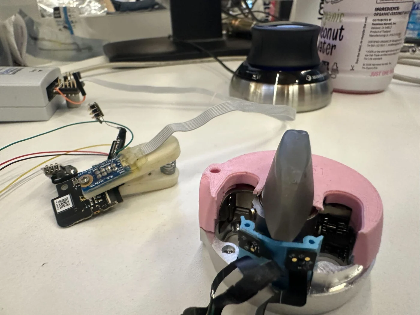 Test setup: debugger, main board and magnetometer flex on the lock
