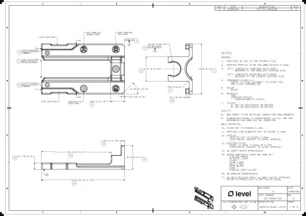 Drawing of a cosmetic injection-molded plastic part